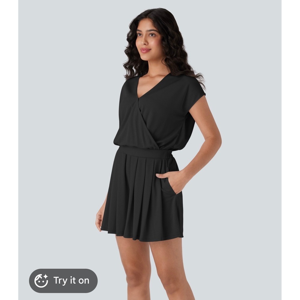 NWT Halara Black Air Surplice Pleated Romper V-Neck Sleeveless Plus Size 1X